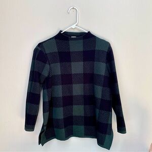 Anne Klein Women’s Mock Neck Sweater Buffalo Plaid Checkered Medium Green Black